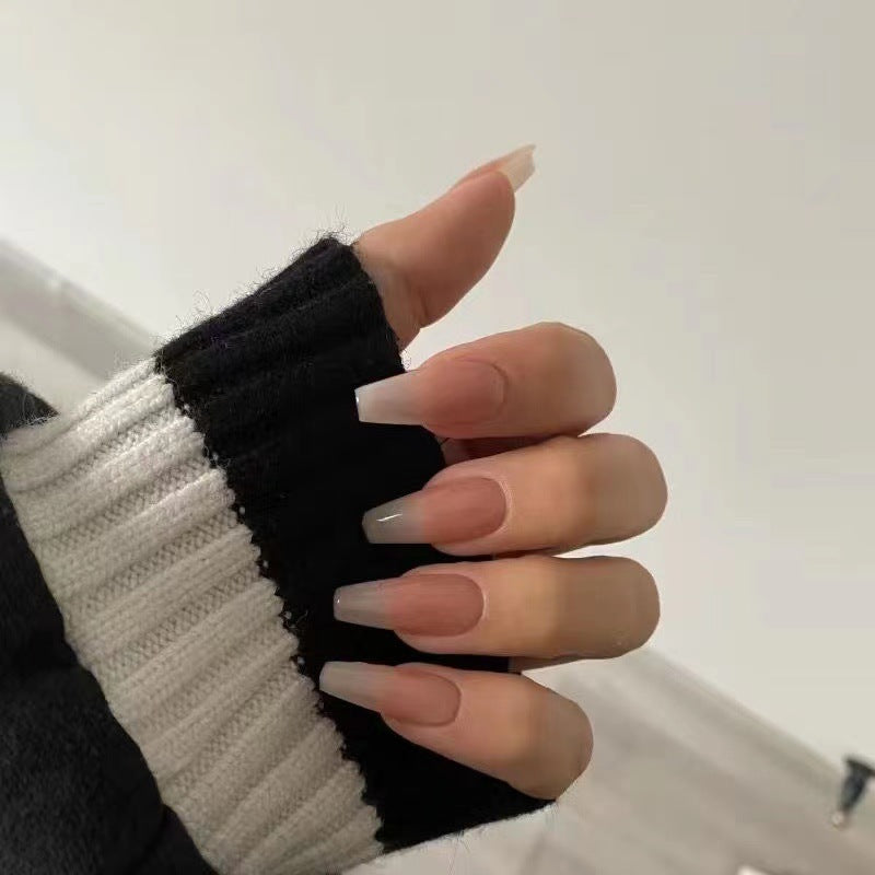 Soft Nude Press-On Nails / Nude White Gradient