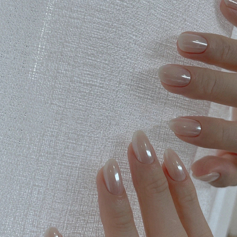 Chrome Seashell Round Press-On Nails / Translucent Pearl Nude