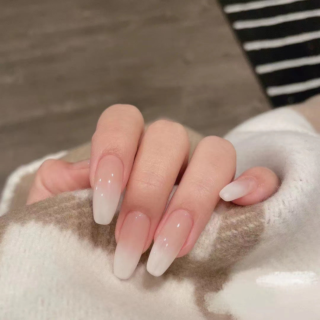 Soft Nude Press-On Nails / Nude White Gradient