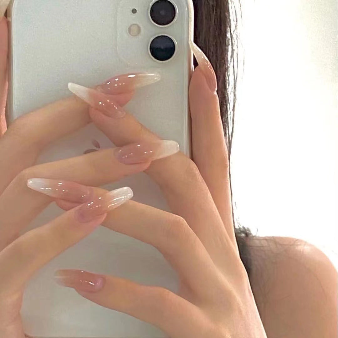 Soft Nude Press-On Nails / Nude White Gradient