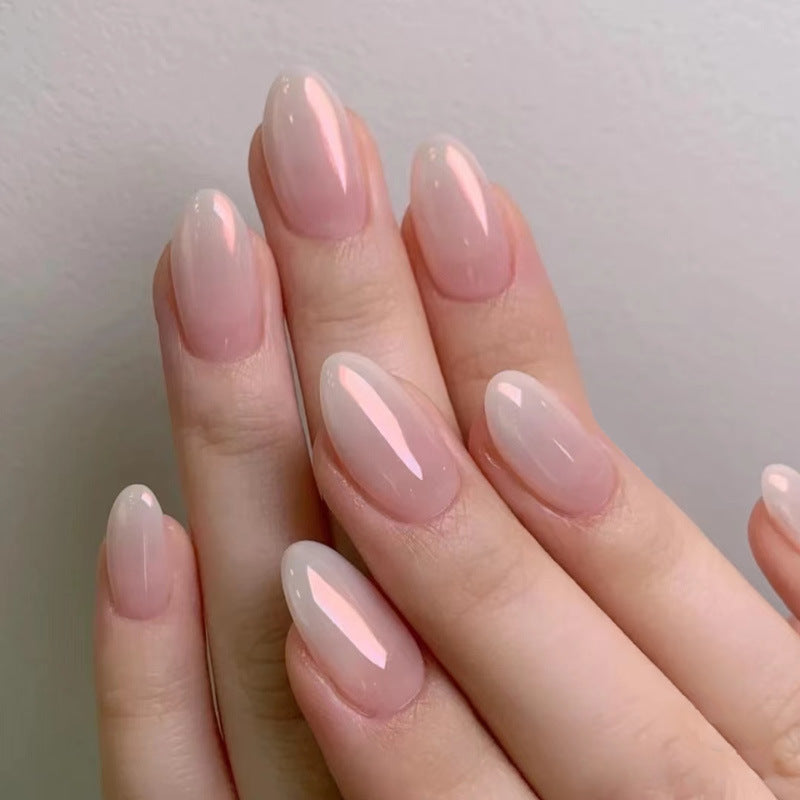 Silvery Fox Almond Press-On Nails / Translucent White