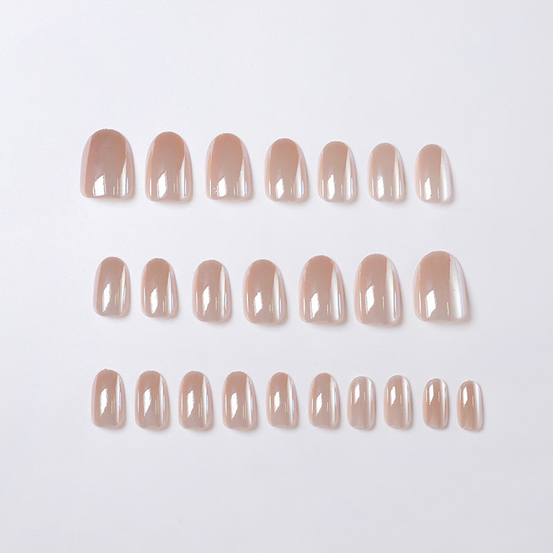Chrome Seashell Round Press-On Nails / Translucent Pearl Nude