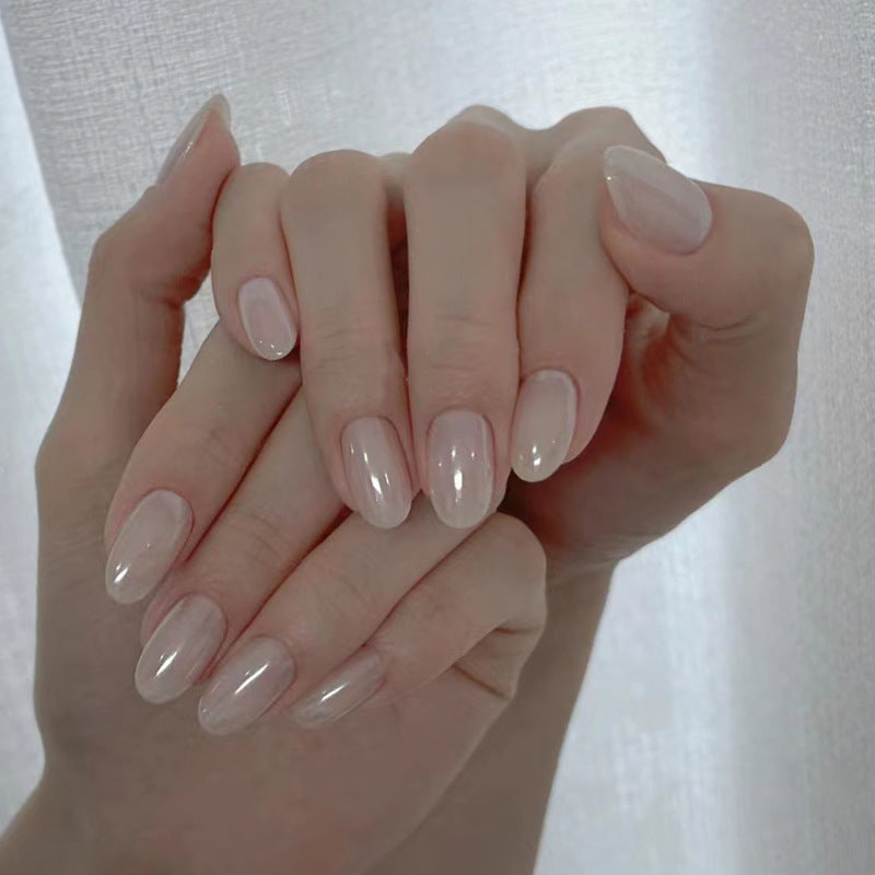 Chrome Seashell Round Press-On Nails / Translucent Pearl Nude