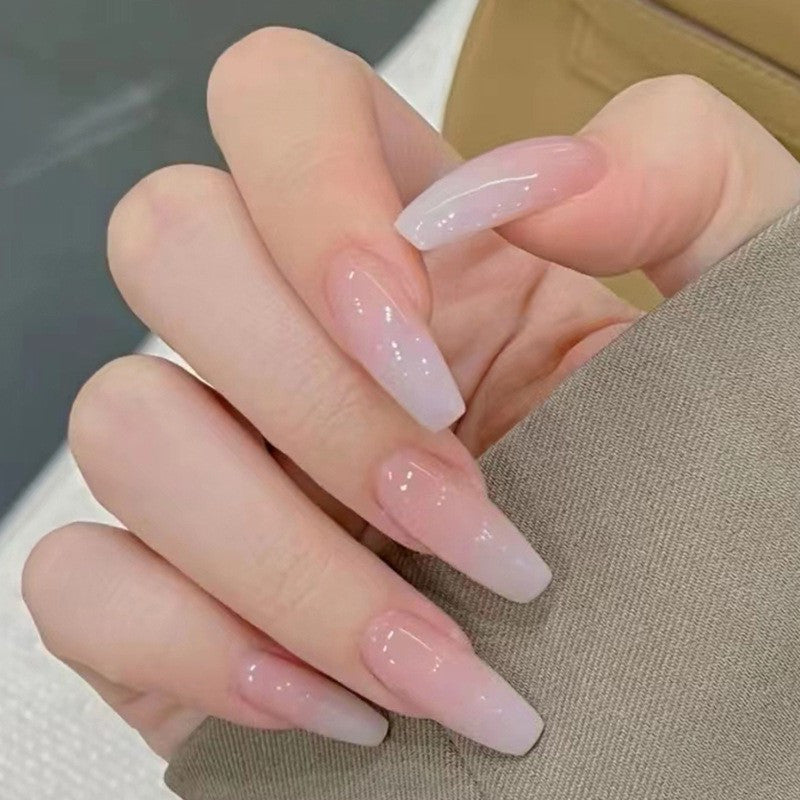 Soft Nude Press-On Nails / Nude White Gradient