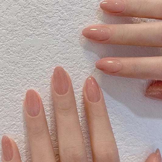 Sparkly Pink Nude Round Press-On Nails / Rose Nude