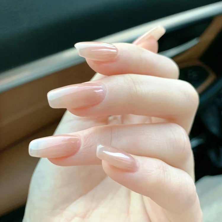 Jello Nude Press-On Nails / Soft Nude Gradient Coffin