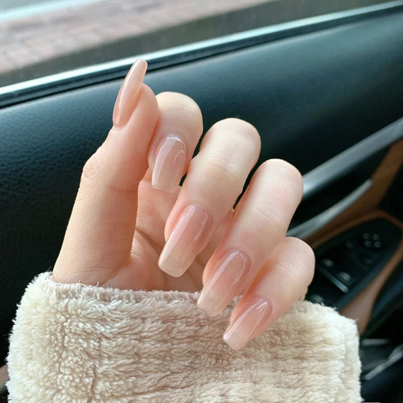 Jello Nude Press-On Nails / Soft Nude Gradient Coffin